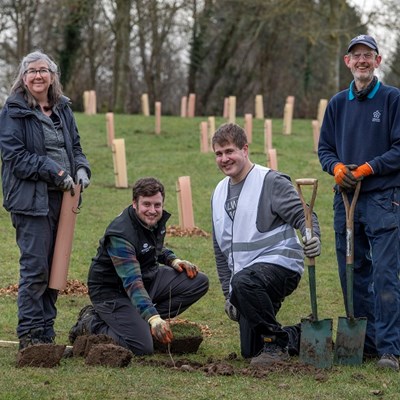Knighton Park tree planting. Pictured are Samantha Woods from the Saving Saffron Brook project, Jack Starbuck from the Woodland Trust, Leicester Environmental Volunteer Chris Waterfield and Rob Sayer from Leicester City Council parks
