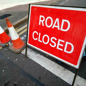 Road closed street sign