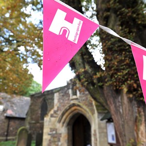 Heritage Open Day flag at historic church
