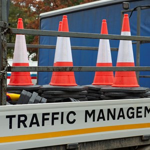 Traffic cones on a truck