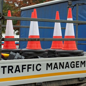 Traffic cones on a van