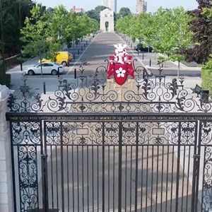 Victoria Park gates with the war memorial in the background