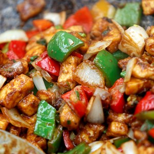 Food cooking in a pan