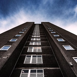 Tower block pictured from below
