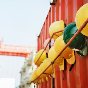 Builders hats on a construction site