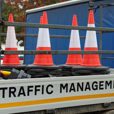 Traffic cones on a van