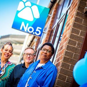 Staff outside No.5 premises