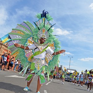 Image: A participant at Leicester's Caribbean Carnival