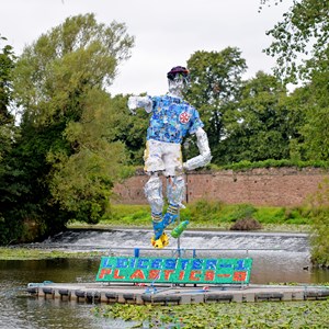 Image: The plastic footballer sculpture at Abbey park