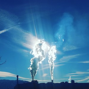 Factory smoke rising into the sky