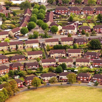 Aerial view of houses in Saffron estate