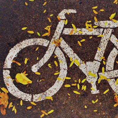 A picture of a bike image stencilled onto a road