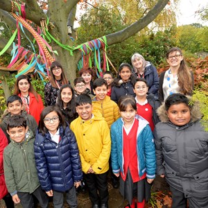 Image: Cllr Elly Cutkelvin, right, pictured with staff and students at Whitehall Primary in the new mindfulness garden