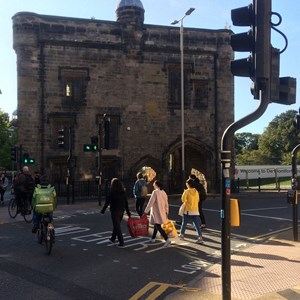 Pedestrians and cyclists using the Magazine crossing