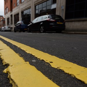Double yellow lines on a Leicester street