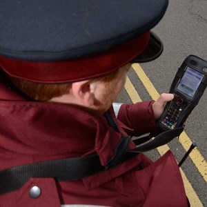 Traffic warden at double yellow lines