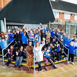 Picture shows staff and pupils at Millgate School with Cllr Elly Cutkelvin