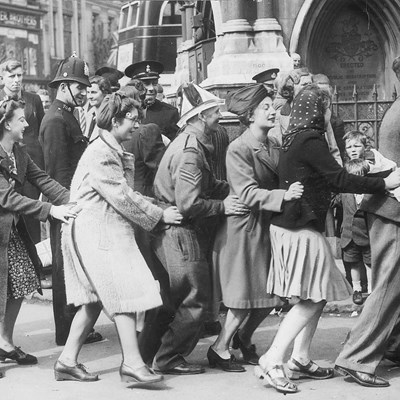 VE Day at Leicester Clock Tower. Photo credit: Leicester Mercury