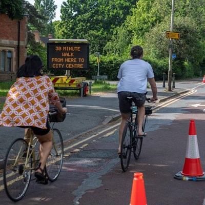 Cyclists on new pop-up cycle route on London Road