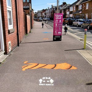 Social distancing markings outside school