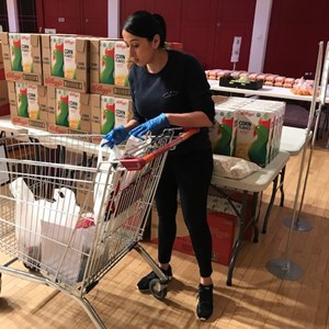 Emergency food hub at De Montfort Hall, summer 2020