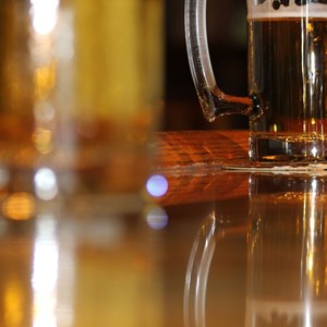 Close up of glasses in a pub