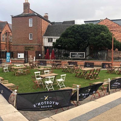 Picture shows new outdoor café seating for Wygston’s House in the city centre. The business has benefitted from a city council grant to help buy outdoor furniture. Picture credit: Wygston’s House