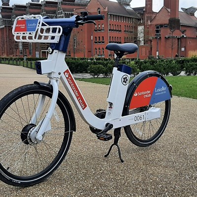 A picture of one of the ebikes from the Santander Cycles Leicester bike hire fleet