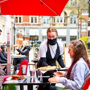 Picture shows outdoor seating at Prana cafe in Leicester