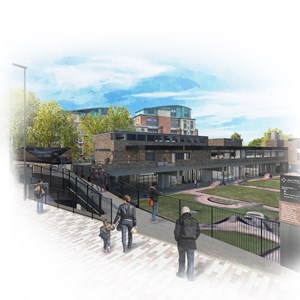 Artist impression of the ramp and entrance to Jewry Wall
