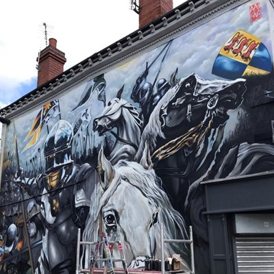 The King Richard III mural taking shape and nearly complete in King Richards Road in Leicester