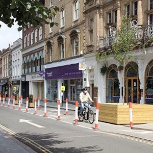 Granby Street in Leicester with a segregated cycle lane