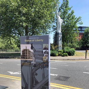 Heritage panel at Leicester's Statue of Liberty