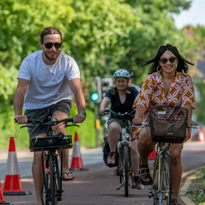 People cycling on London Road cycle lane