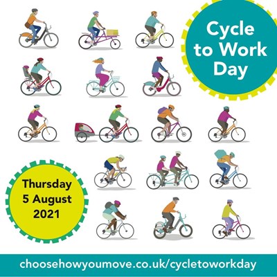 A graphic illustrating Cycle to Work Day 2021