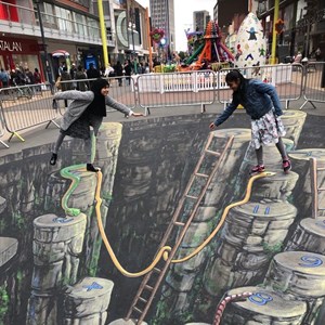 The Snakes and Ladders 3D effect artwork in Leicester city centre