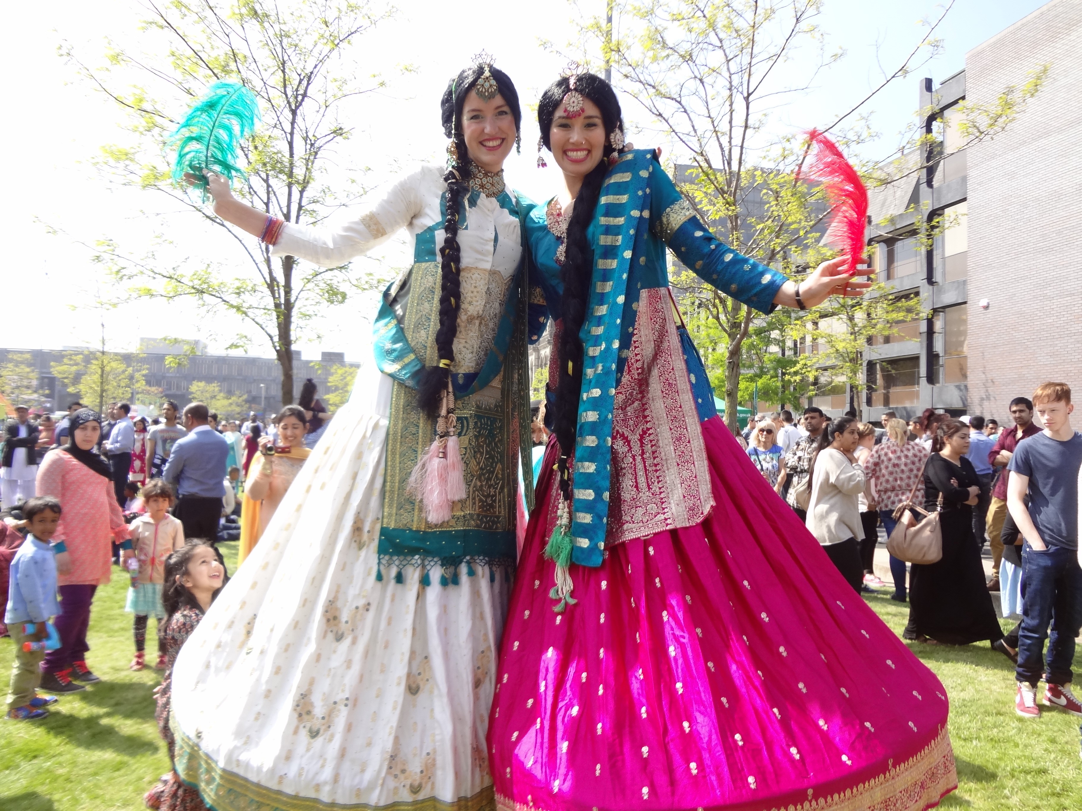 Stiltwalking performers at Diwali