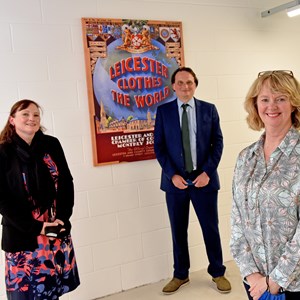 left to right Dr Claire Lerpiniere, senior textiles lecturer from De Montort University; Cllr Adam Clarke, deputy city mayor for Leicester; and Jenny Holloway, CEO of Fashion-Enter