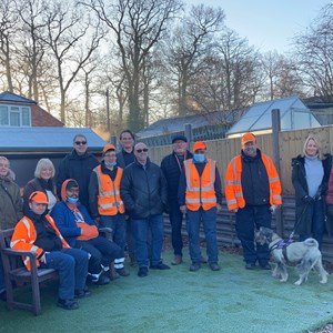 Picture shows members of the Rookeries Allotment & Garden Society with Leicester City Council staff who helped to landscape the site and Cllr Adam Clarke (back, centre) on the new communal plot.