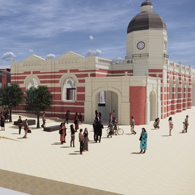 A screenshot of the video shows designs for Leicester railway station