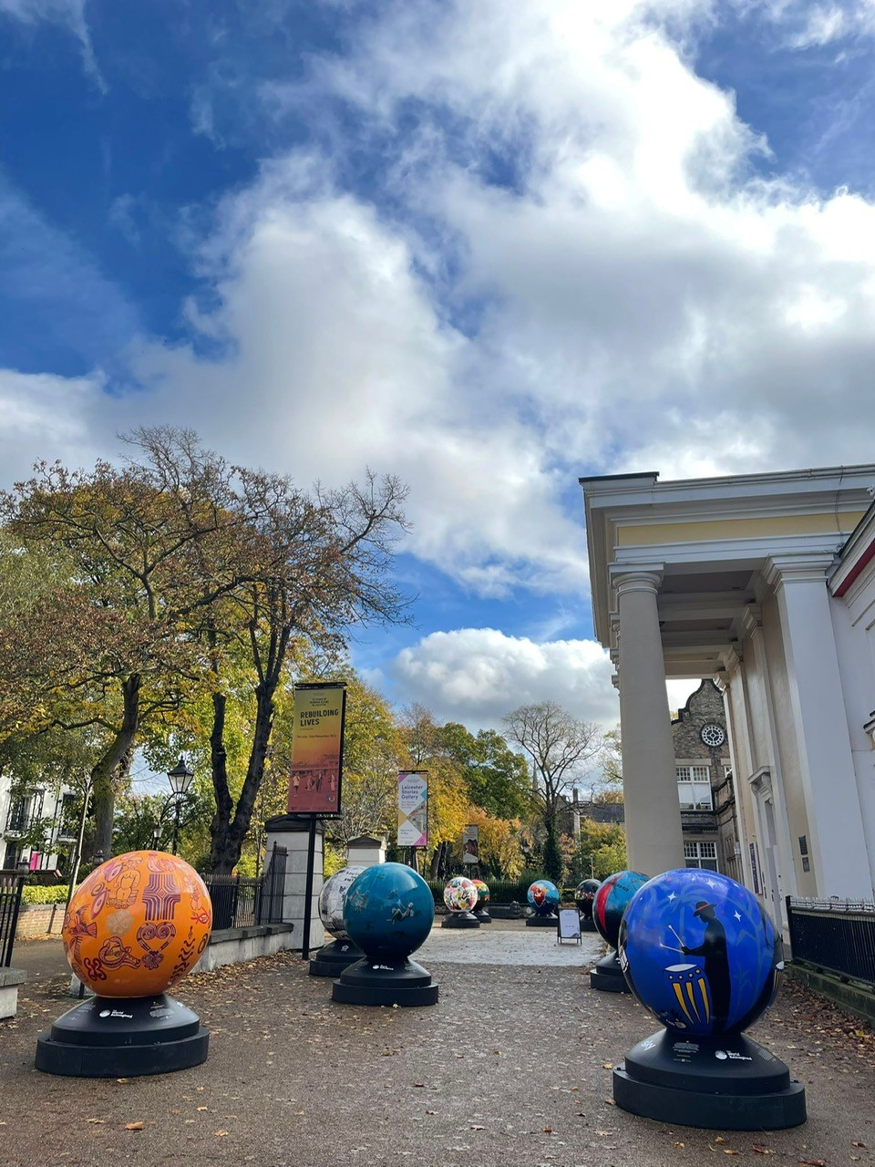 Globes outside Leicester Museum