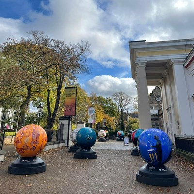 Globes outside Leicester Museum