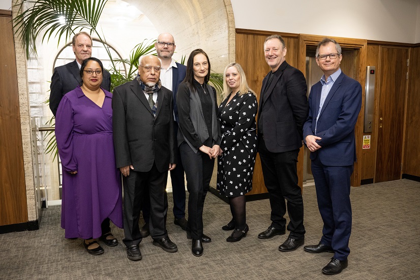 Picture shows Paul Stuart from East Midlands Chamber; Parul Ahmed from Twin Training; Dr Shofiqul Islam Chowdhury from BYCS; Cllr Danny Myers; Tina Barton from the Documentary Media Centre/ Zinthiya Trust; Joanne Ives, Mike Dalzell and Peter Chandler from Leicester City Council.