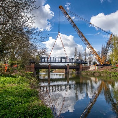 New bike bridge lifted into place on Abbey Park Road