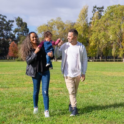 Family walking in a park