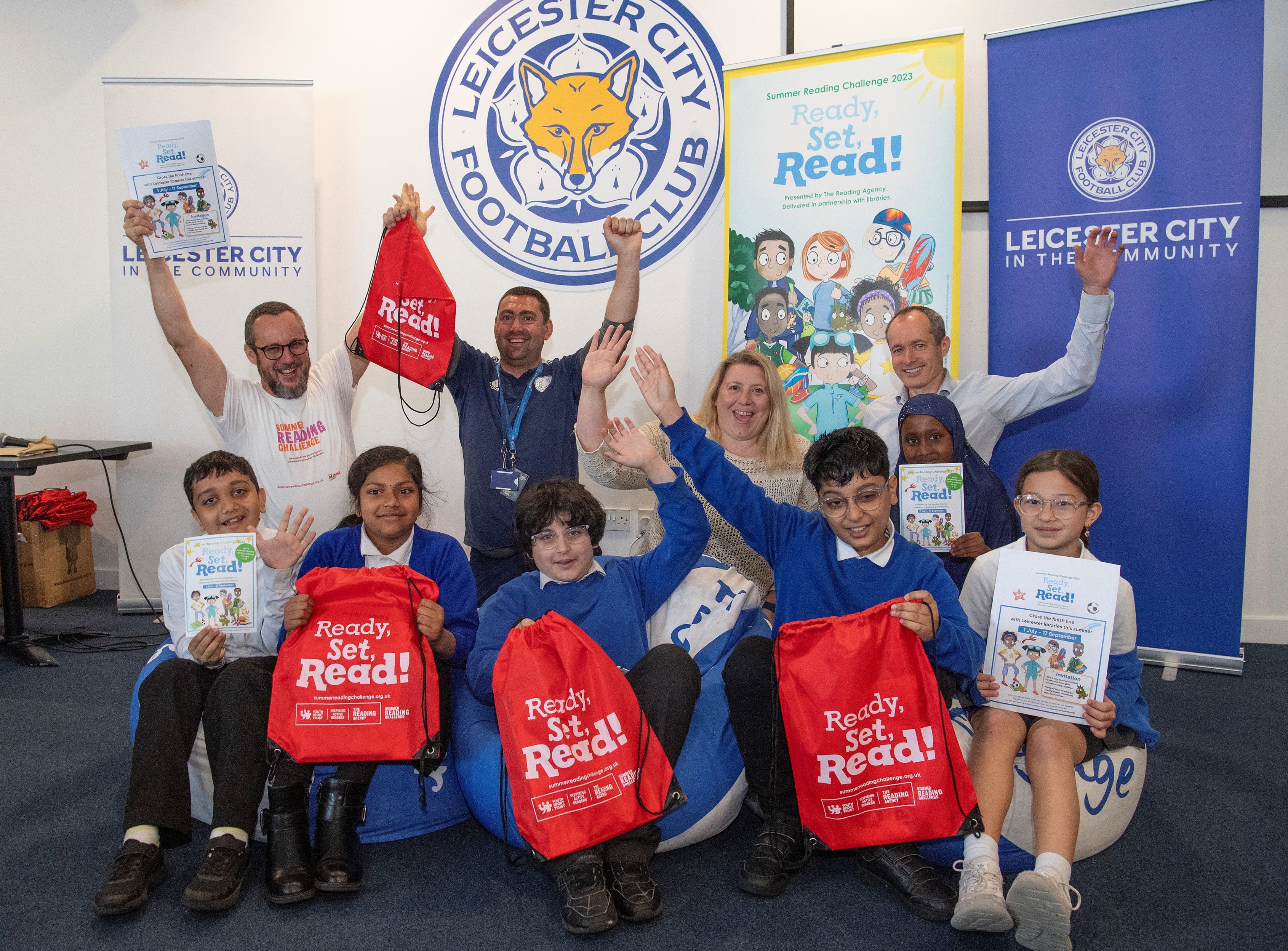 Pupils, representatives from Leicester City Council and Leicester City Football Club at the launch