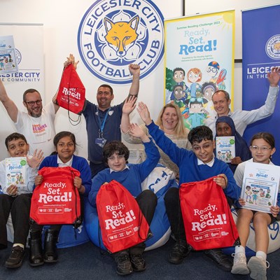 Pupils, representatives from Leicester City Council and Leicester City Football Club at the launch