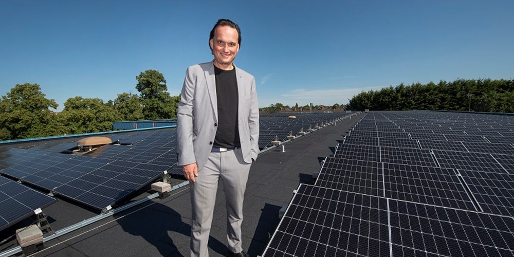 Cllr Adam Clarke at the new PV array on Aylestone Leisure Centre