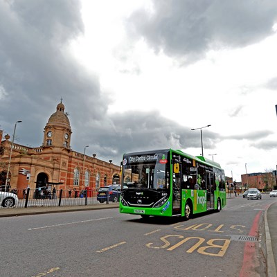 The Hop! bus near Leicester Railway Station