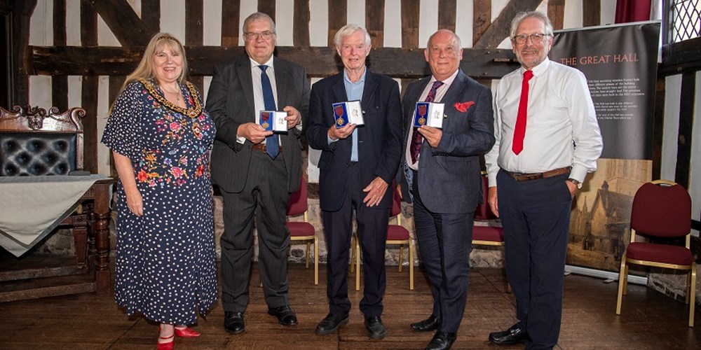Pictured from left: Lord Mayor of Leicester Cllr Dr Susan Barton; Dr Richard Buckley OBE; Professor Emeritus Ken Pounds CBE; Professor Emeritus Kevin Schürer; and, City Mayor Peter Soulsby.